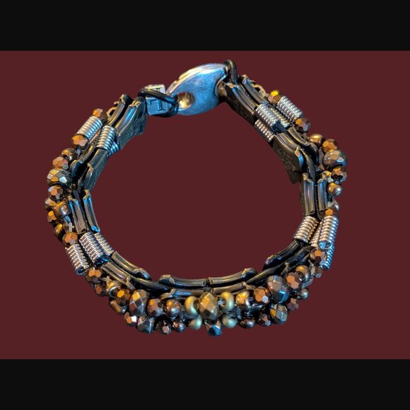 925 Sterling Silver Clasp Artisan Made Beaded Zipper Statement Bracelet 6.25" - Picture 4 of 14